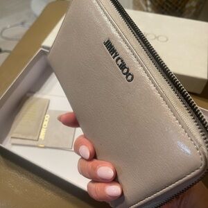 Jimmy Choo Taupe Zip-Around Wallet
